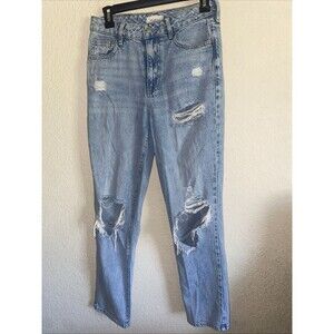 Pac Sun Mom Jean Womens 26 Light Wash Crop Distressed Casual High Rise Taper